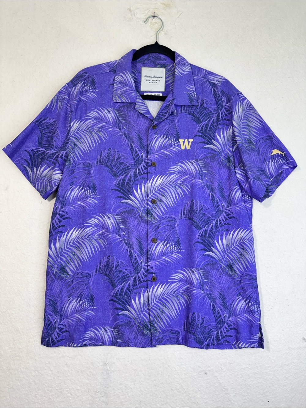 Tommy Bahama Washington State College Purple Palm-Print Short-Sleeve Camp Shirt
